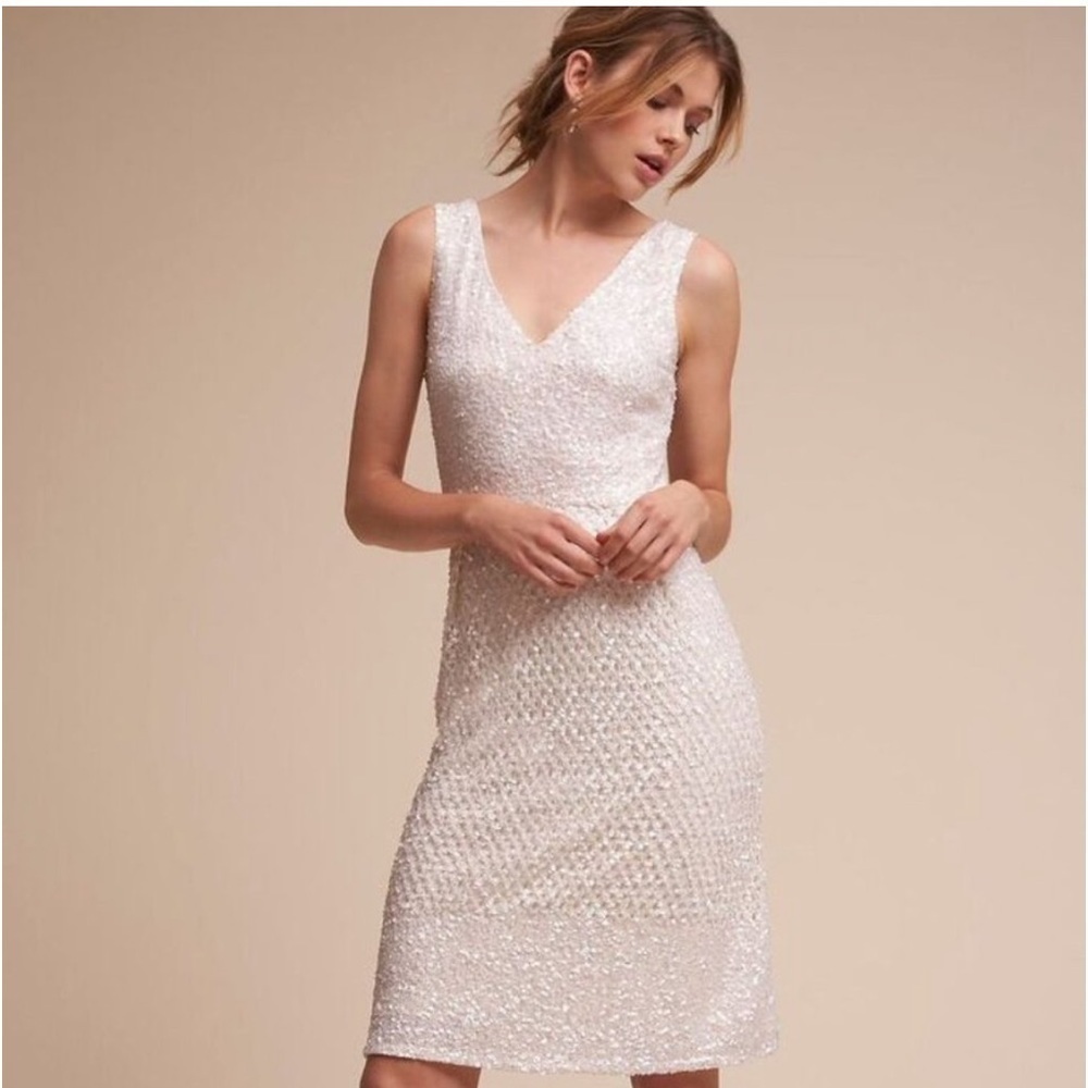BHLDN Adrianna Papell Ivory Sequin Cocktail Wedding Reception Rehearsal Dress 6